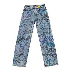 Grafitti Printed High Rise Straight Leg Womens Jeans Size 10 High Waisted Denim